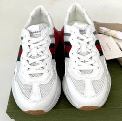 Gucci White Leather Mesh Sneakers