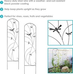 Sunnydaze Dragonfly Delight 55-Inch Metal Garden Trellis for Climbing Outdoor Plants - Set of 2 - Black