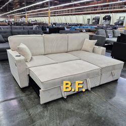 💙 Convertible Sofa Bed, Beige Corduroy Fabric,  New In The Box.