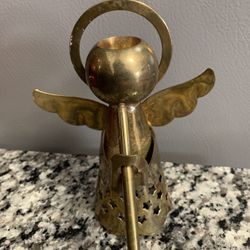 VINTAGE SOLID BRASS  ANGEL TAPER CANDLE HOMER
