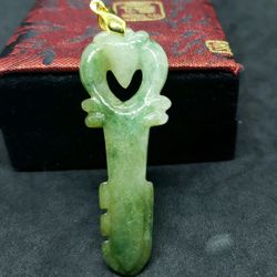 Burmese icy type A jadeite jade pendant lucky Key.