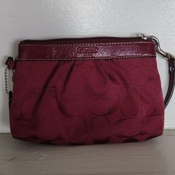 Coach Wristlet Signature Jacquard Fabric Burgundy 