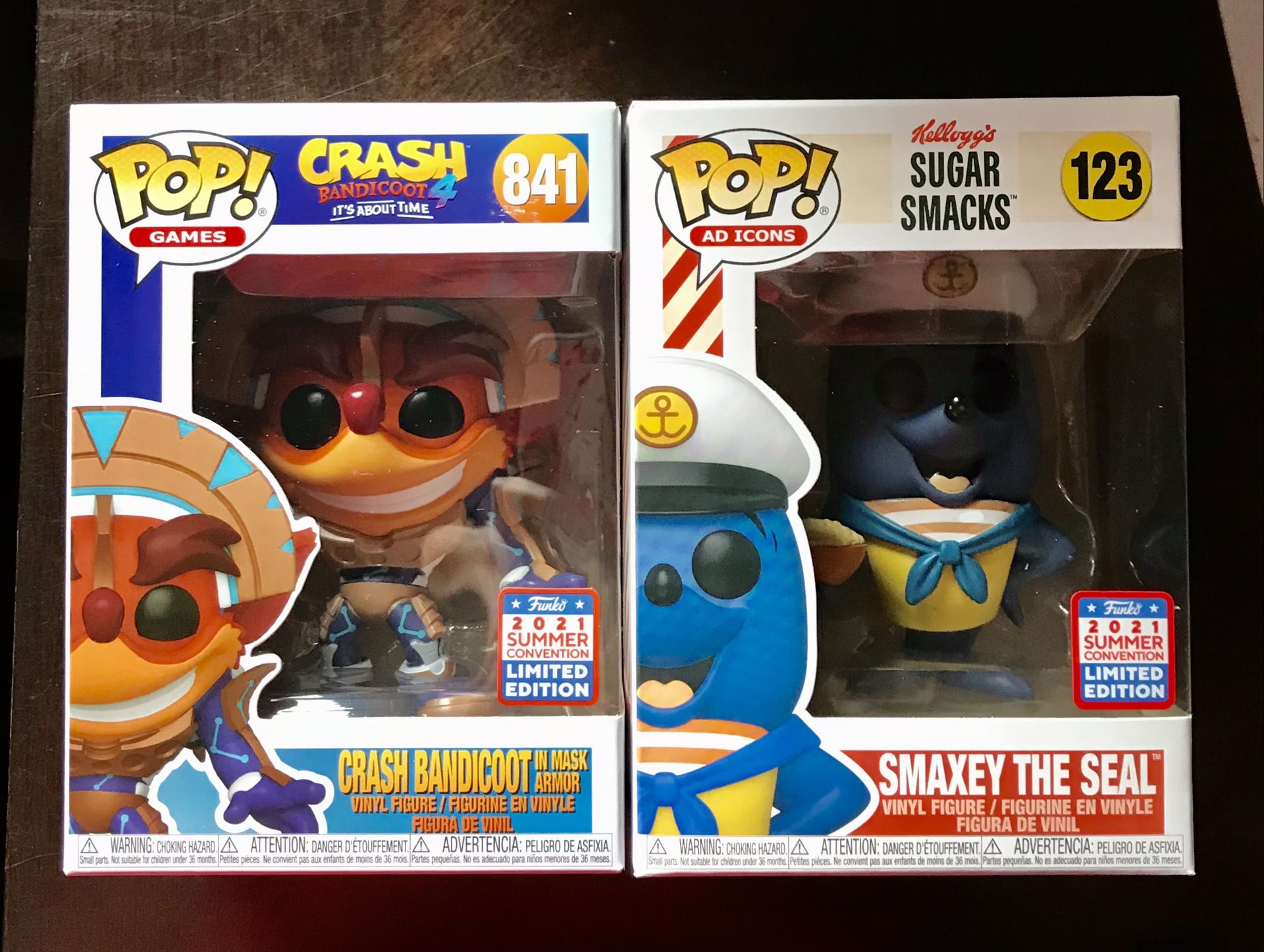 Funko POP! Crash Bandicoot In Mask Armor & Smaxey the Seal FunKon Summer Convention 2021 SDCC NEW!