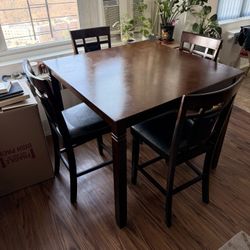 Dining Table Set (Table + 4 Chairs) – Dark Wood, Sturdy (Pick Up Only)
