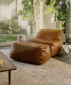 Palermo House Dume Lounge Chair & Ottoman  | Luxurious Vegan Leather Bean Bag Chair - Camel Brown