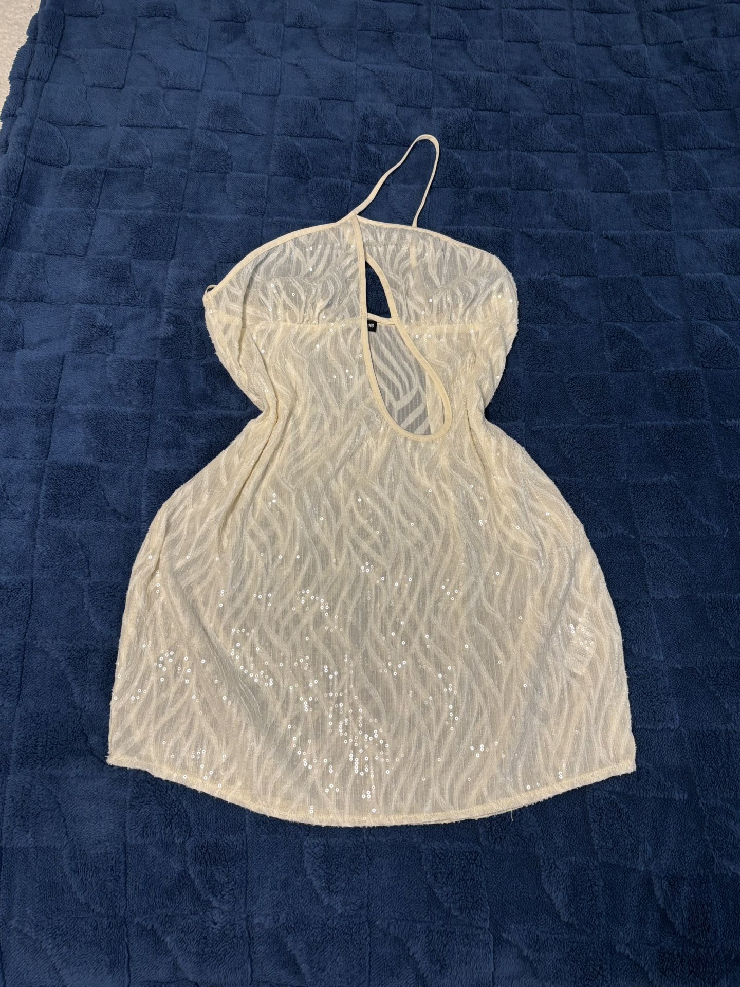 PrettyLittleThing Women White Nude Sequins Cut Out Mini Dress