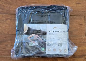 4 Pcs King Size Satin Sheet Bed Sheets Set, Black
