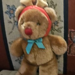 CHRISTMAS VTG  DAKIN  1985  BEAR IN REINDEER  COSTUME PLUSH  ANIMAL TOY 