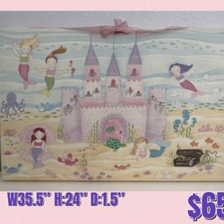 Mermaid Castle Canvas Wall Art for Girls Room – 35.5” x 24”