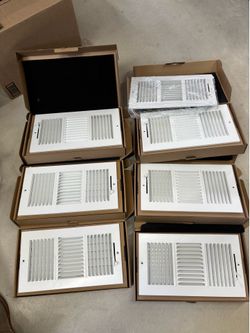 For Sale: 7 White 12” x 6” 3-Way Steel Wall/Ceiling Registers – Like New