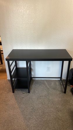 Black Desk with Side Shelves