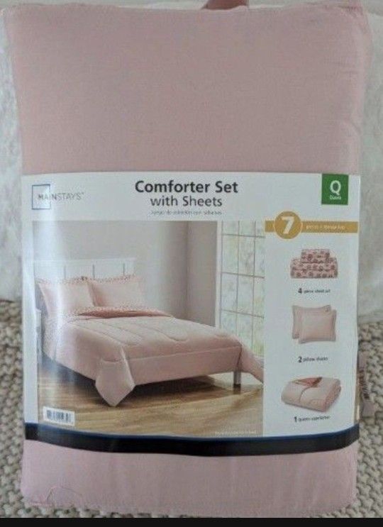  New Pink Reversible Bed in a Bag Comforter Set with Sheets and pillow cases