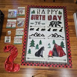 "In-Two The Wild" 2nd Birthday Party Decoration Bundle - Buffalo Plaid Woodland Theme