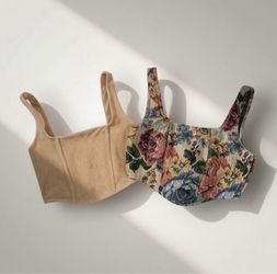 Small Floral Tapestry and Beige Corset Tops