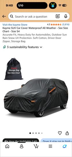 SUV car cover fits 4 DR Wrangler JLU and 4Runner