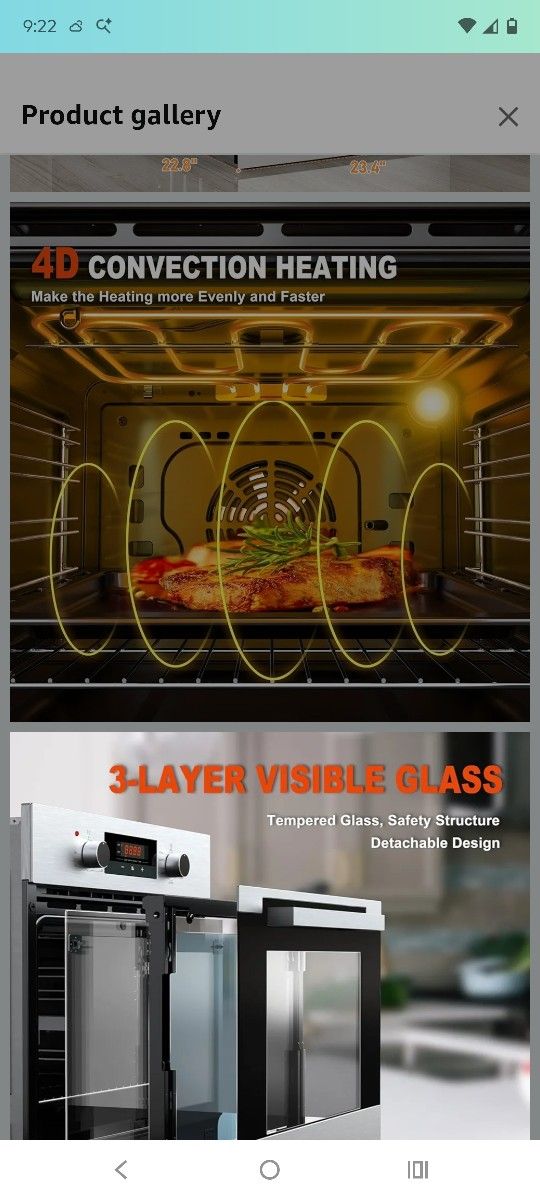 24 Inch Wall Oven, TOPWISH Electric Single Wall Ovens, 2.3 Cu.ft. Built-in Wall Oven with Convection, Touch Control, 9 Cooking Functions, Timer, Stain