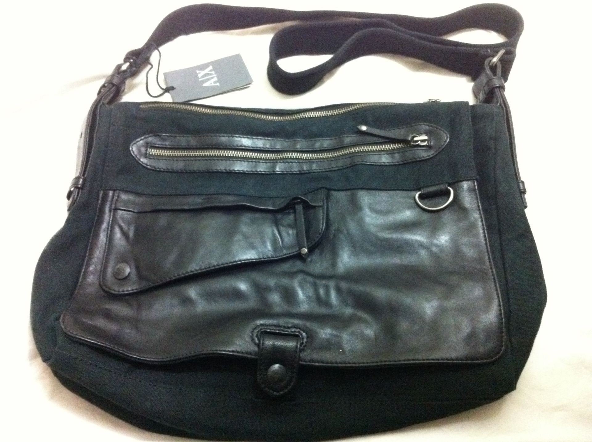 Armani Exchange AX Crossbody Messenger Bag black Leather Cotton 