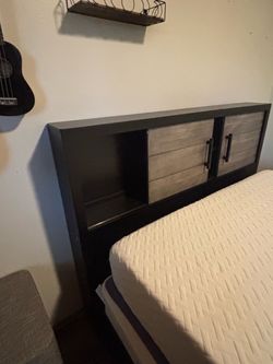 Queen Size Frame Headboard with Storage Cabinets