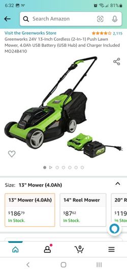 Greenworks 24V 13-Inch Cordless (2-In-1) Push Lawn Mower, 4.0Ah USB Battery (USB Hub) and Charger Included MO24B410