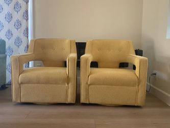 Pair of Mustard Yellow Swivel Accent Chairs - Excellent Condition