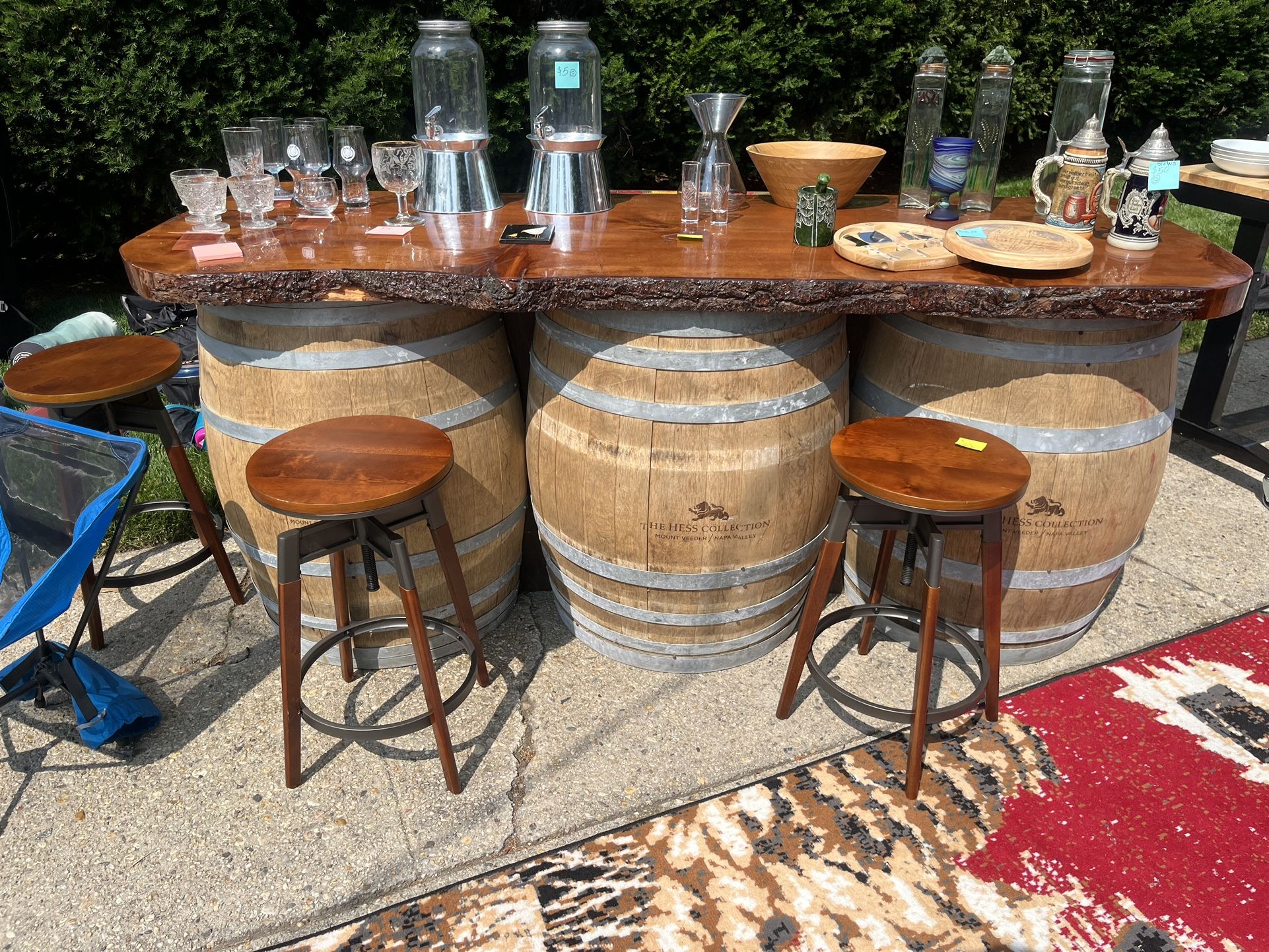 indoor/outdoor bar (live edge two wine barrels)