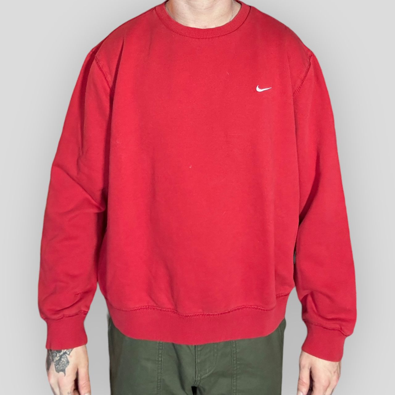 90’s Nike Sweater Mens XL Red Vintage Crew Neck Pullover Sweatshirt Nike Logo Blank
