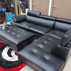 *Summer Closeout Sale!!!*---Mature Ibiza Black Leather Sectional Sofa W/Ottoman---Limited Stock!!!---Delivery And Financing😉