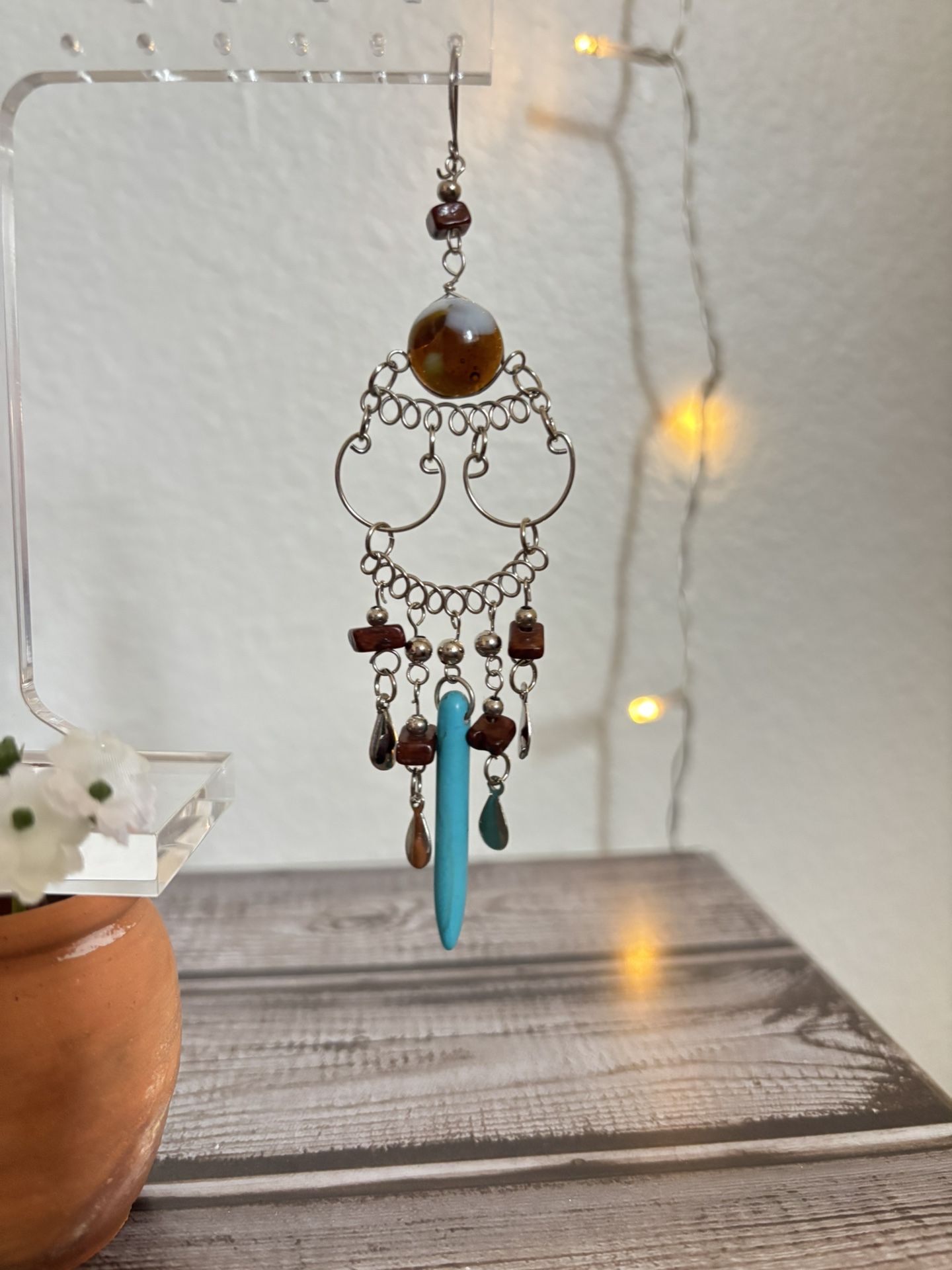 Brown Agate/turquoise Hand Made Earrings