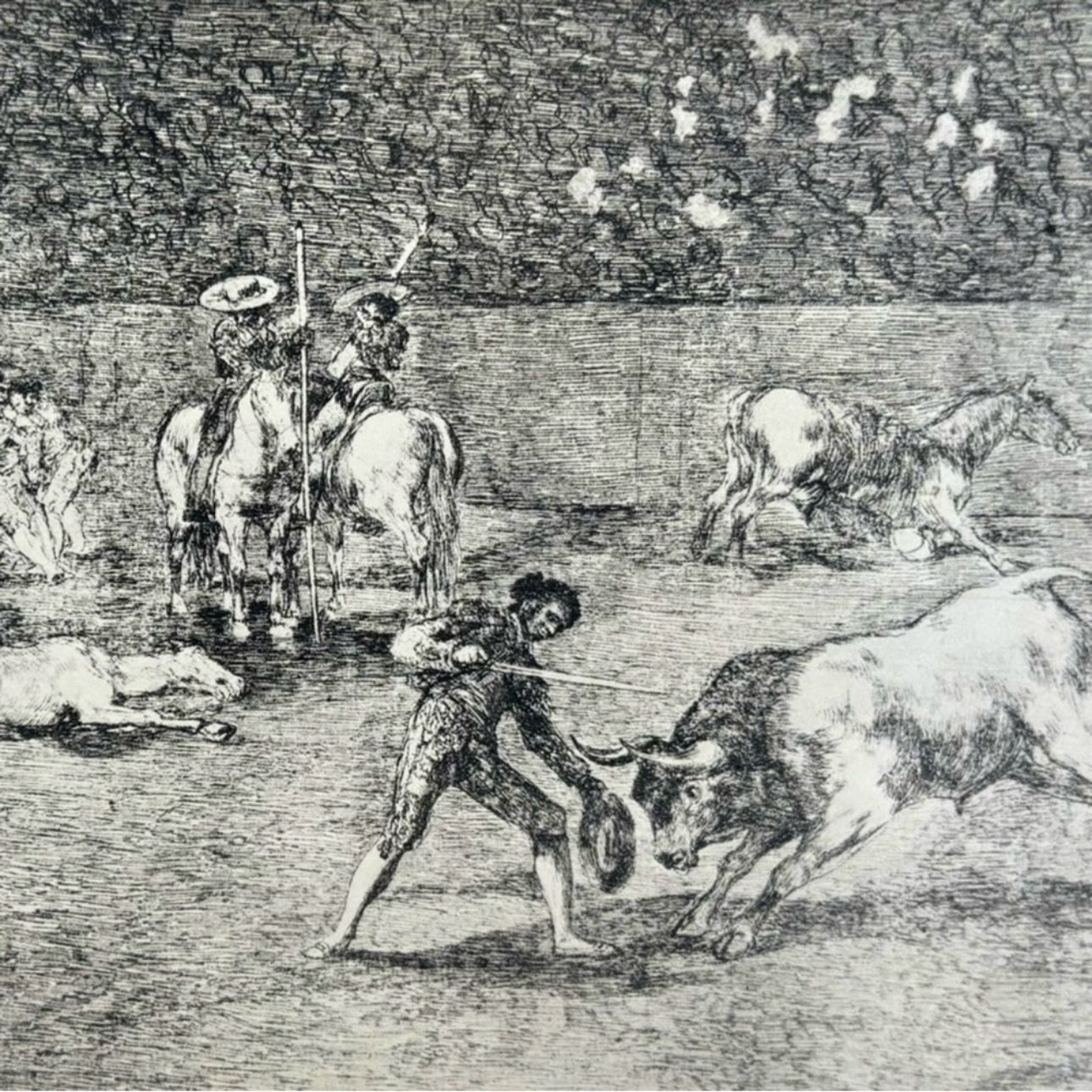 BULL, BULLFIGHTER, BULLRING Original Vintage Fine Art GOYA Spain Print 1960’s Printed Antique Collectible Spanish Bullfighting Historic Fighting Ring