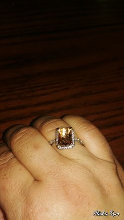 3.5 CTW morganite and Swarovski Crystal Cocktail Ring Size 9 - Stamped S925, Genuine Sterling Silver and Rhodium Plated - SIZE 9~