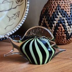 Vintage Murano Art Glass Fish Figurine MCM Black/Green Line Colors
