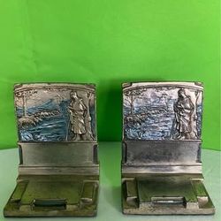 "The Shepherdess" Vintage Bookends Pompeian Bronze Co 1925