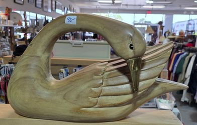 Wood and Brass Swan, 10" T x 17" W PLEASE READ DESCRIPTION