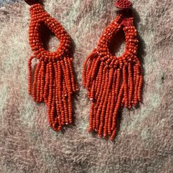 New Henri Bendel Red Beads Drop Stud Earrings 4”