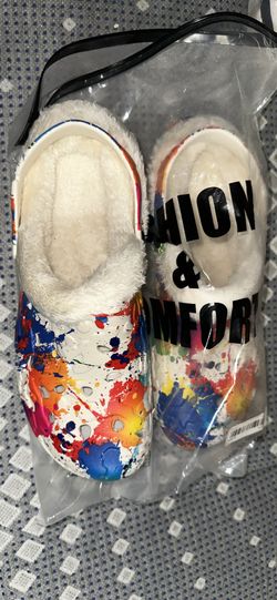 Paint Splatter Fuzzy Crocs 
