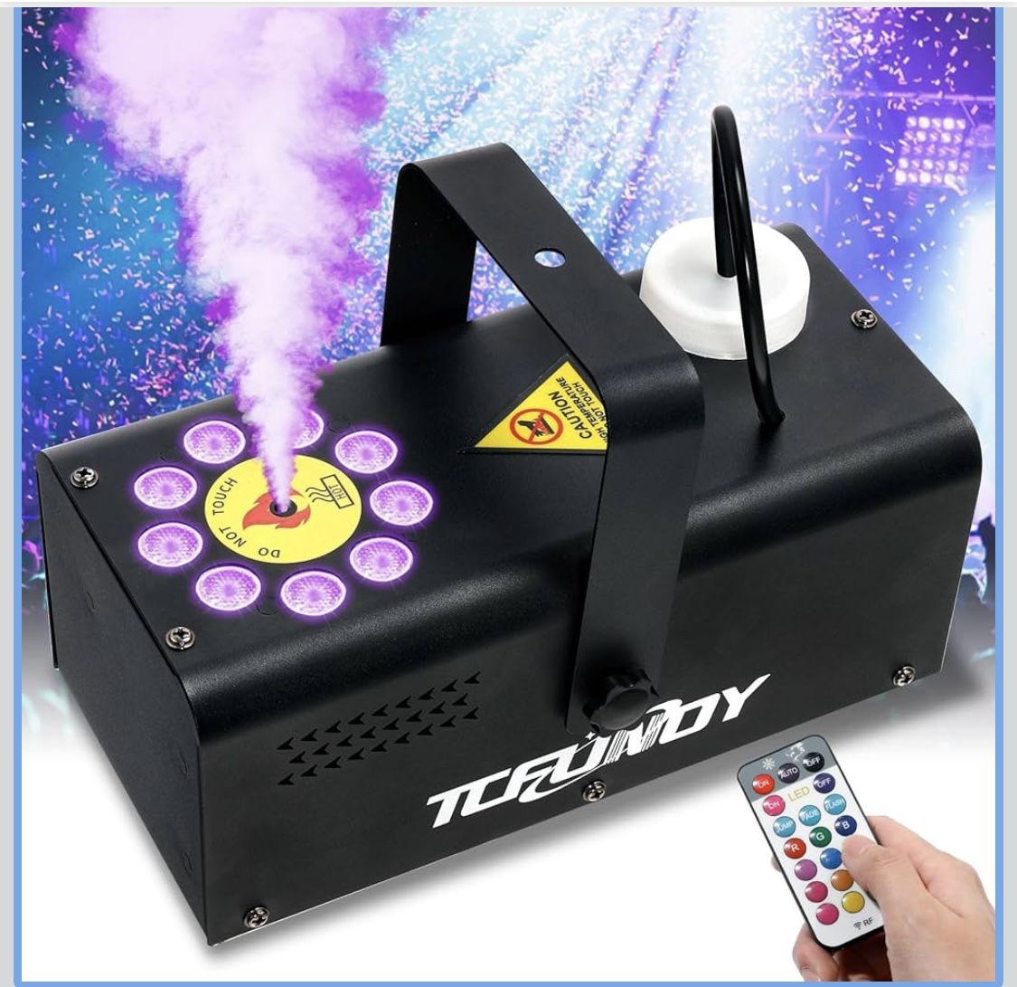 TCFUNDY 500W Fog Machine with 9 LED Lights, Vertical Smoke Machine, 12 Color Light Effect, Portable Fog Maker with Remote Control for Halloween Weddin