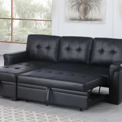 New Black Sectional Sofa Couch Sleeper 