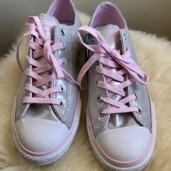 Converse All Stars Silver and Pink Girls 3 Sneakers
