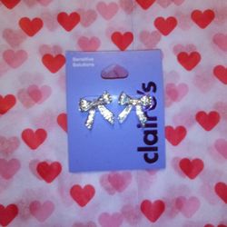 Silver Sparkling Bow Earrings 