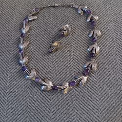 Vintage Southwestern  "925 Sterling Silver  & Amethyst " Necklace With Earrings Set
