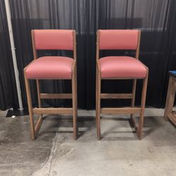 Pair of Mid-Century Style Pink Upholstered Bar Stools