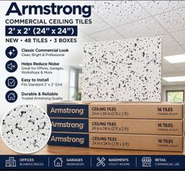 NEW Armstrong 2x2 Commercial Ceiling Tiles – 48 Tiles / 3 Boxes