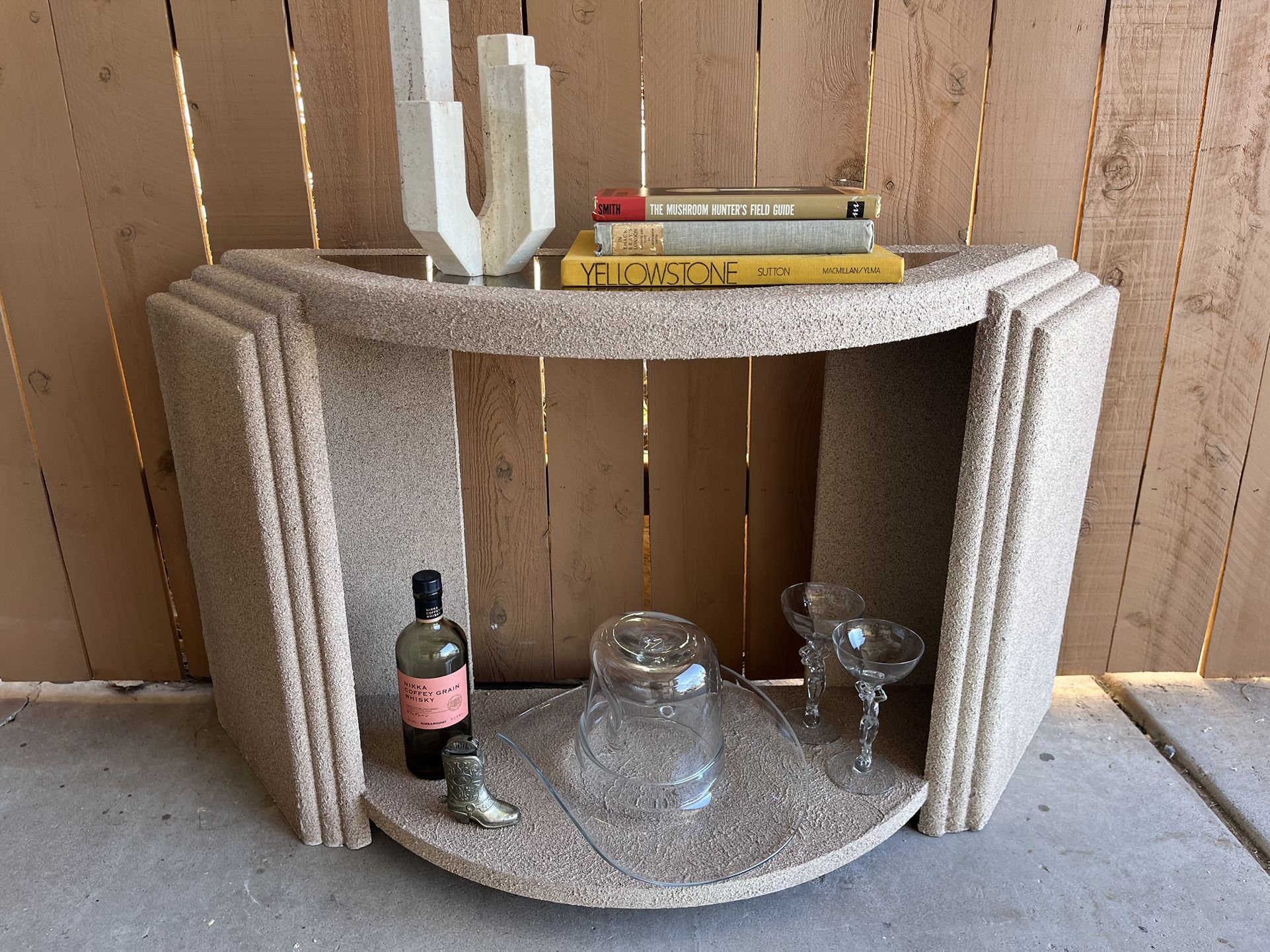 1980s Post Modern Console Table with a Mirrored Glass Top Insert