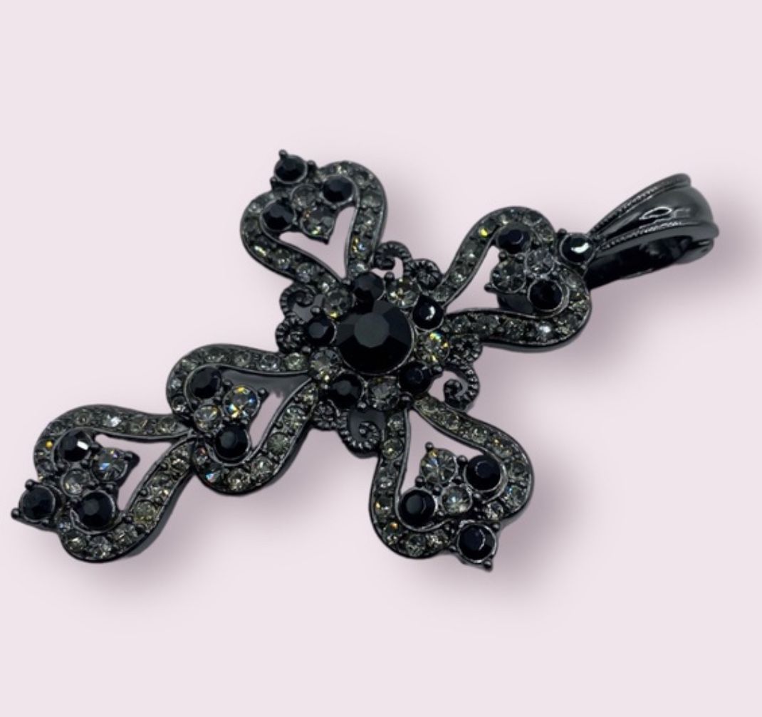 $10 Large  statement Cross Pendant Charm deep dark red Bohemian garnet gemstones.