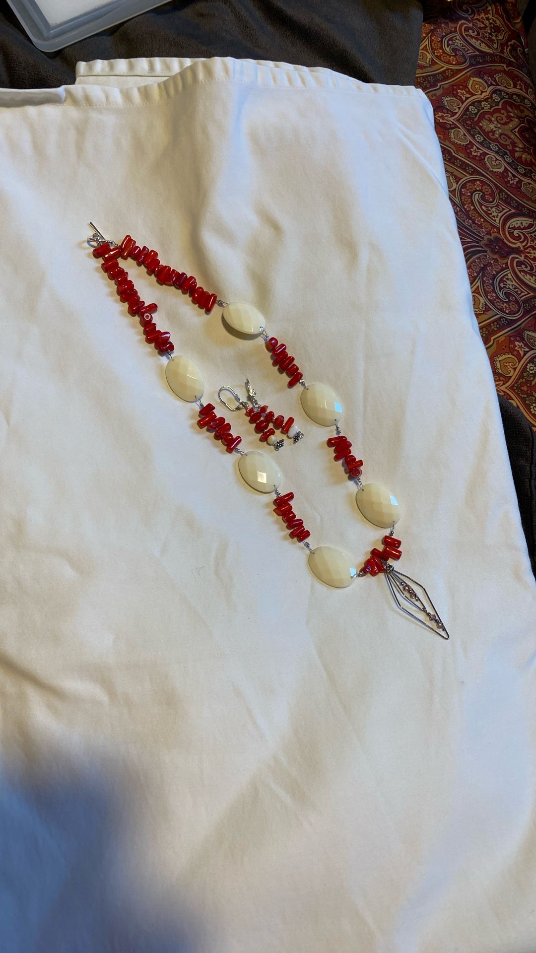 22” Necklace with Earrings, CORAL & S. 925