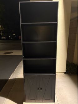 5 tier bookshelf with doors