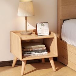 Solid Wood Nightstand, Mid Century Modern Side Table with Open Storage Shelf, Wood End Bedside Table for Living Room, Small Night Stands for Bedroom, 