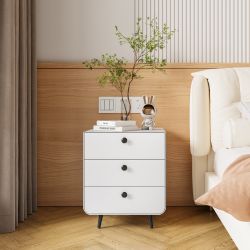 Kaden Modern 3-Drawer Steel Nightstand – White Storage Cabinet with Minimalist Design