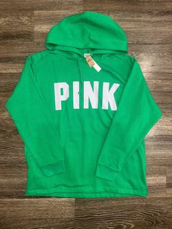 PINK Victoria's Secret Green Pullover Hoodie Logo Crew Neck Size L