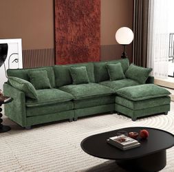 111.4" L Shaped Modern Sofa Modular Sectional Cloud Couch with Ottoman, 4-Seat Chenille De